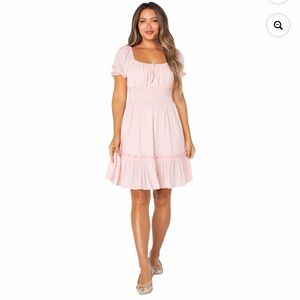 New Celebrity Pink Women's Smocked Waist Dress with Short Puff Sleeves